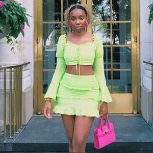 Neon green lace two piece set